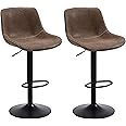 Ermnois Bar Stools Set of 2, Swivel Counter Height Barstools with Back, Adjustable Modern Bar Chairs, Tall Armless PU Leather Kitchen Island Stool, Brown