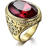 MASOP Big Crystal Cocktail Mens Rings Stainless Steel Jewelry Luxury Red Stone Fashion Party Ring
