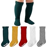 MKYSZLT Baby Knee High Socks Cotton Grip Baby Stockings Non Slip Long Tube Ruffle Socks for Newborn Infant Toddler Girl Boy