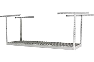 SafeRacks 2x6 Adjustable Overhead Garage Storage Rack, Heavy-Duty Steel Overhead Storage Rack with 300 lb Weight Capacity, Height Adjustable Garage Storage Organization System, White (24"-45")