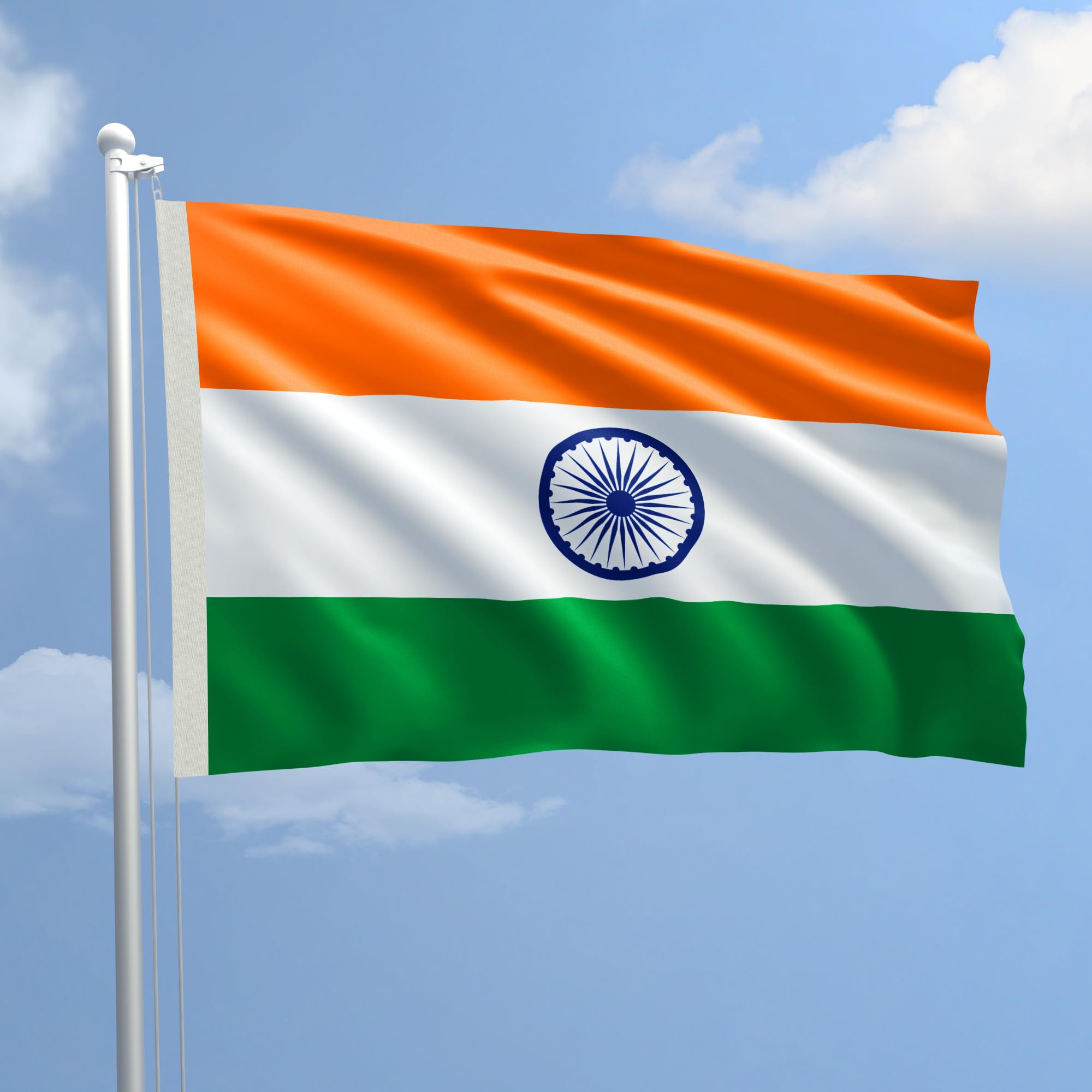 Flag INDIA 70 x 100 cm in nautical polyester 115 g/m² with double perimeter fold, rope and sheath. FLAME RETARDANT B1 treatment suitable both IN/OUT DOOR - MADE IN ITALY