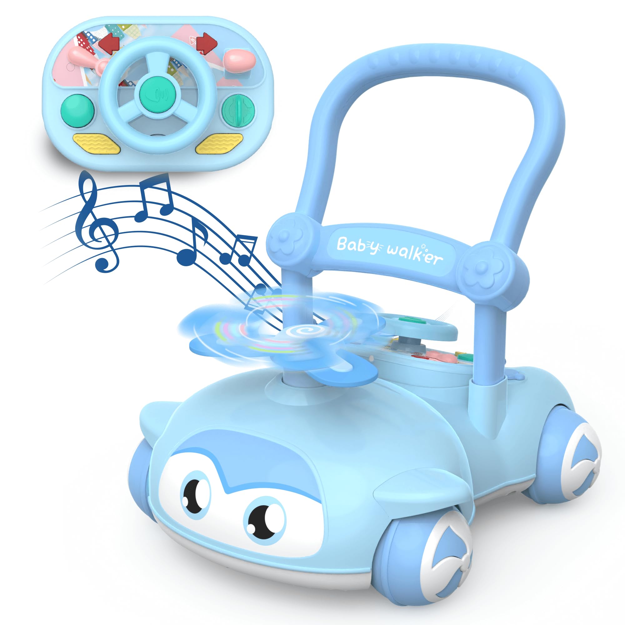 Interactive Baby Push Walker Toy – Sit-to-Stand Montessori Learning Walker with Steering Wheel, Lights & Sounds Activity Centre for 6–18 Month Toddlers, Gift for 1 Year Old Boys & Girls, Blue