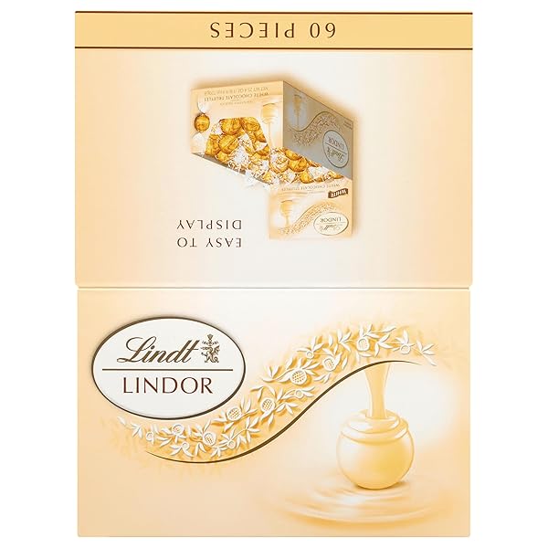 LINDT LINDOR WHITE CHOCOLATE CANDY TRUFFLES, WHITE CHOCOLATE CANDY WITH SMOOTH, MELTING TRUFFLE CENTER, 25.4 OZ., 60 COUNT