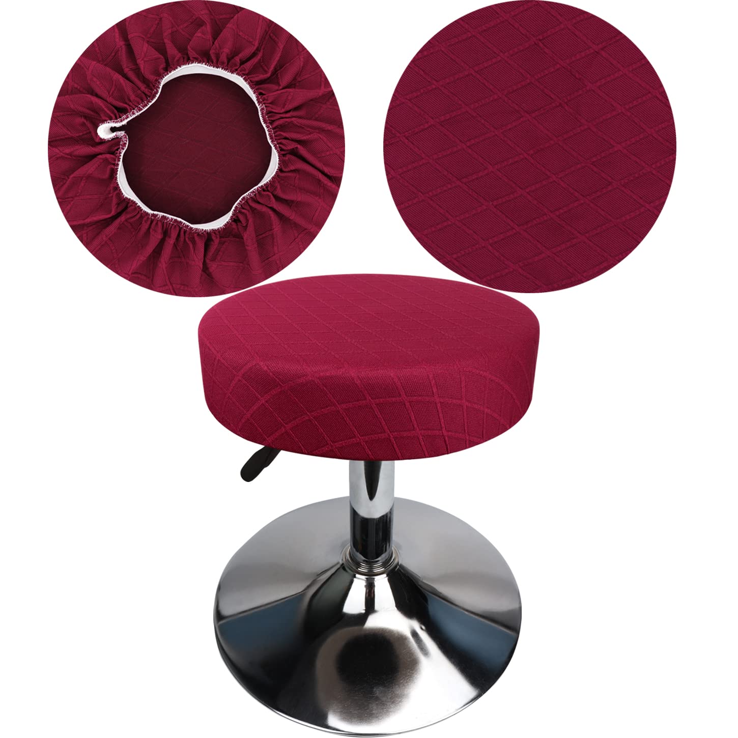 HuaLiSiJi Stool Covers Round 30-40cm/12-15.7" Round Bar Stool Covers, Luxurious Fabric Stretchable Wrinkle Resistant Washable Dustproof Stool Cover (1, Burgundy Red)