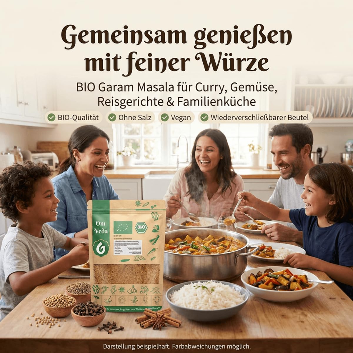 BIO Garam Masala Gewürzmischung 150g | Aromatische Premium Gewürzmischung für Currys, Eintöpfe, Chutneys, Marinaden | Fein gemahlen, ohne Salz | Vegan, glutenfrei, ohne Zusatzstoffe | OmVeda 7