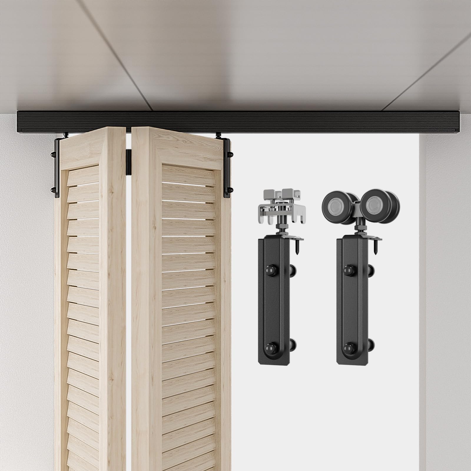 AONAYIOA 36" Ceiling Mount Box Rail Bifold Sliding Barn Door Hardware Kit, Black Aluminum, Modern Style, Heavy Duty, Up to 330 lbs (150kg), No Door