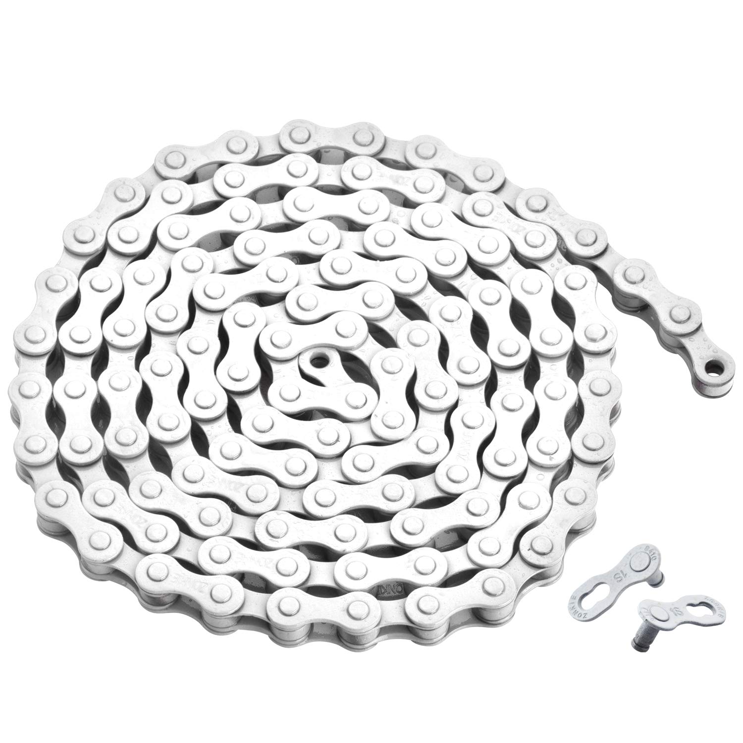 zonkie Single-Speed Bicycle Chain 1/2 x 1/8 Inch 116 Links (White, 1/2" ×1/8" 116 links)