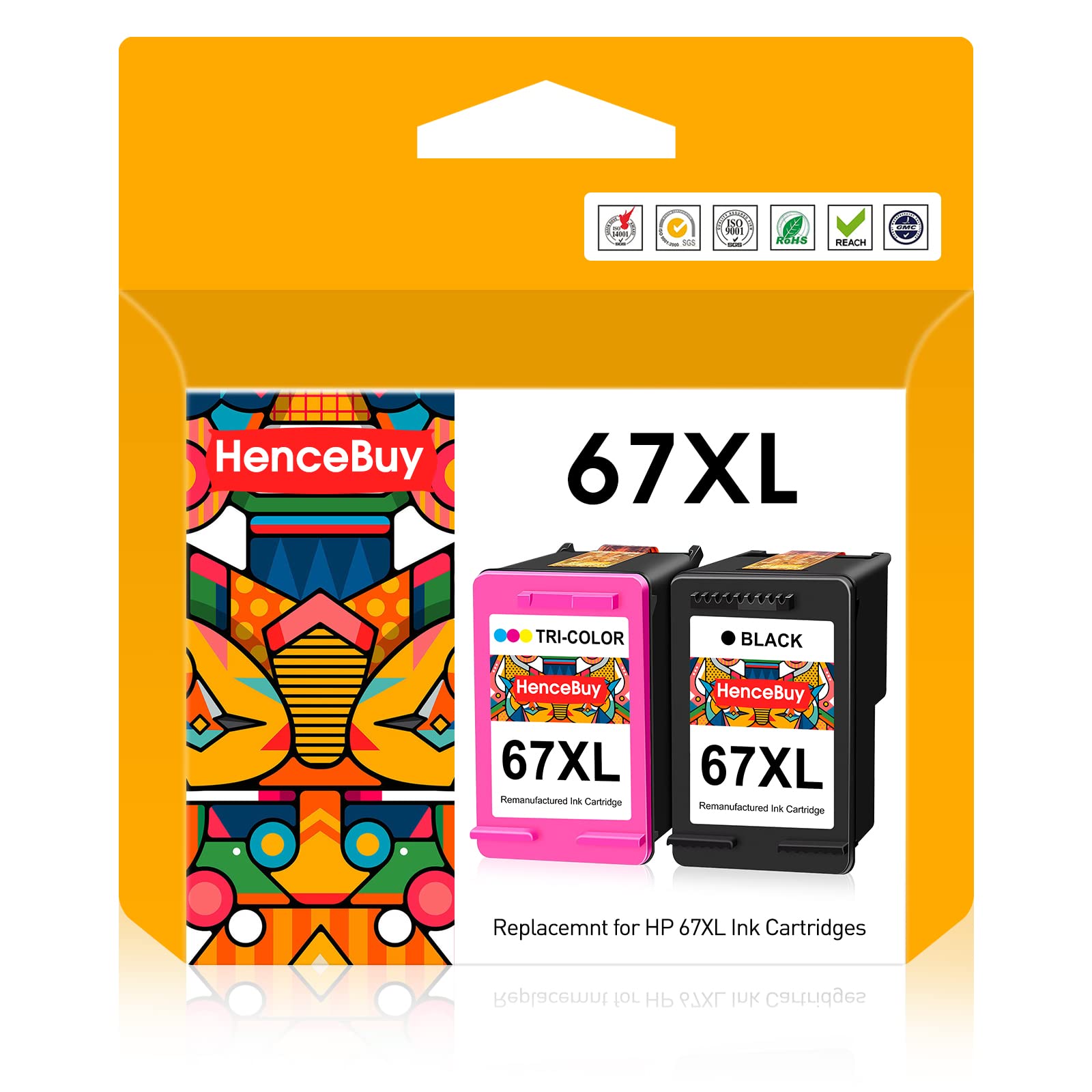 Photo 1 of HenceBuy Remanufactured Ink Cartridges Replacement for HP 67XL 67 XL for Envy 6055 6055e 6052 6058 6075 Envy Pro 6455 6455e 6452 6458 DeskJet 1255 2732 2752 2755 2755e Printer 2-Pack(Black/Tri-Color)