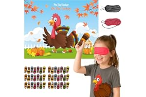 Haunt Couture Pin The Feather on The Turkey Game - Ultimate Thanksgiving Party Games for Kids & Adults - Reusable Family Fun Activity
