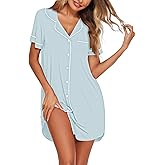Ekouaer Nightgowns for Women Button Down Sleepshirt Short Sleeve Nightshirt Boyfriend Pajamas V Neck Nightdress S-XXXL