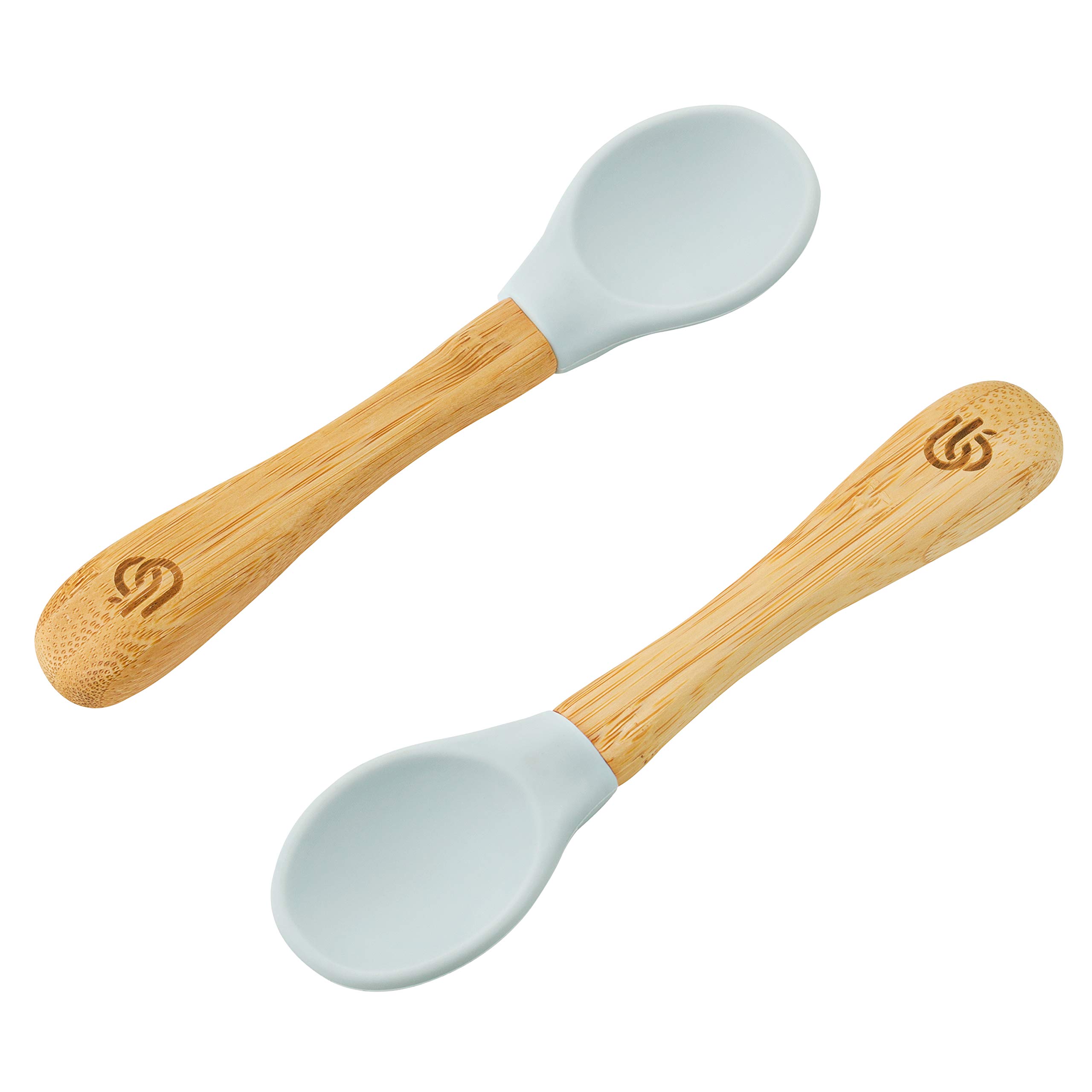 bamboo bamboo ® Baby Weaning Spoons Set of 2 | Bamboo with Soft Silicone Tips | Ergonomic Easy Grip Handles | BPA-Free (Set of 2, Grey)