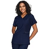 COZYFIT Scrub Tops for Woman - Back Princess Seams, Mock Wrap Top with 3 Pockets