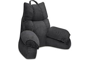 RRPAHWTV Back Pillow for Bed Sitting up,Reading Pillow with Memory Foam for Adult Backrest,Back Pillow with arms for Watching TV/Reading/Gaming/Resting in Bed, Couch or Floor（Grey Black，Large）