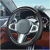 FALVFUN Car Steering Wheel Cover, 15 Inch Carbon Fiber Full Surround Vehicle Steering Wheel Protector with Anti-Slip Lining, Comfortable Automotive Interior Accessories, Universal Fit (Black)