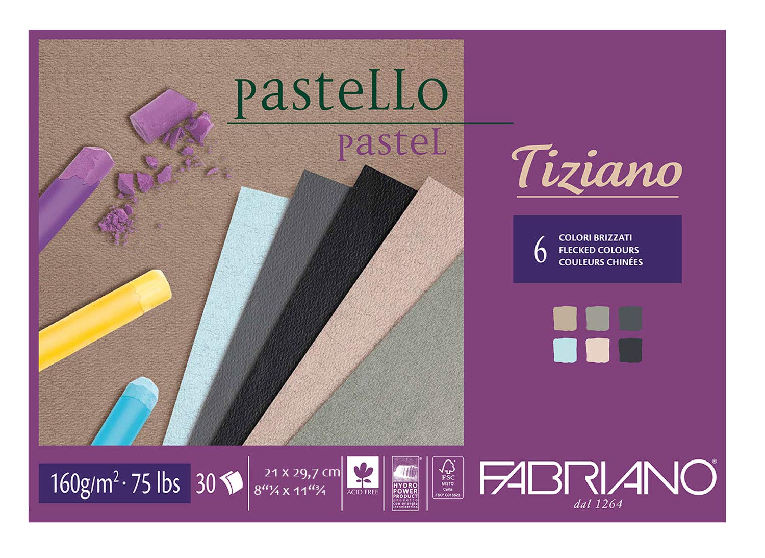 Fabriano Pastel Paper Pad, Cotton, multicoloured, 21 x 29,7 x 0,5 cm
