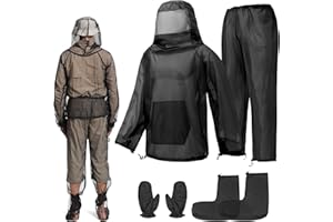2win2buy Mosquito Bug Suit for Men Women, 4 Pcs Full Body Mosquito Net Suit Jacket, Pants, Gloves, Socks Breathable Mesh