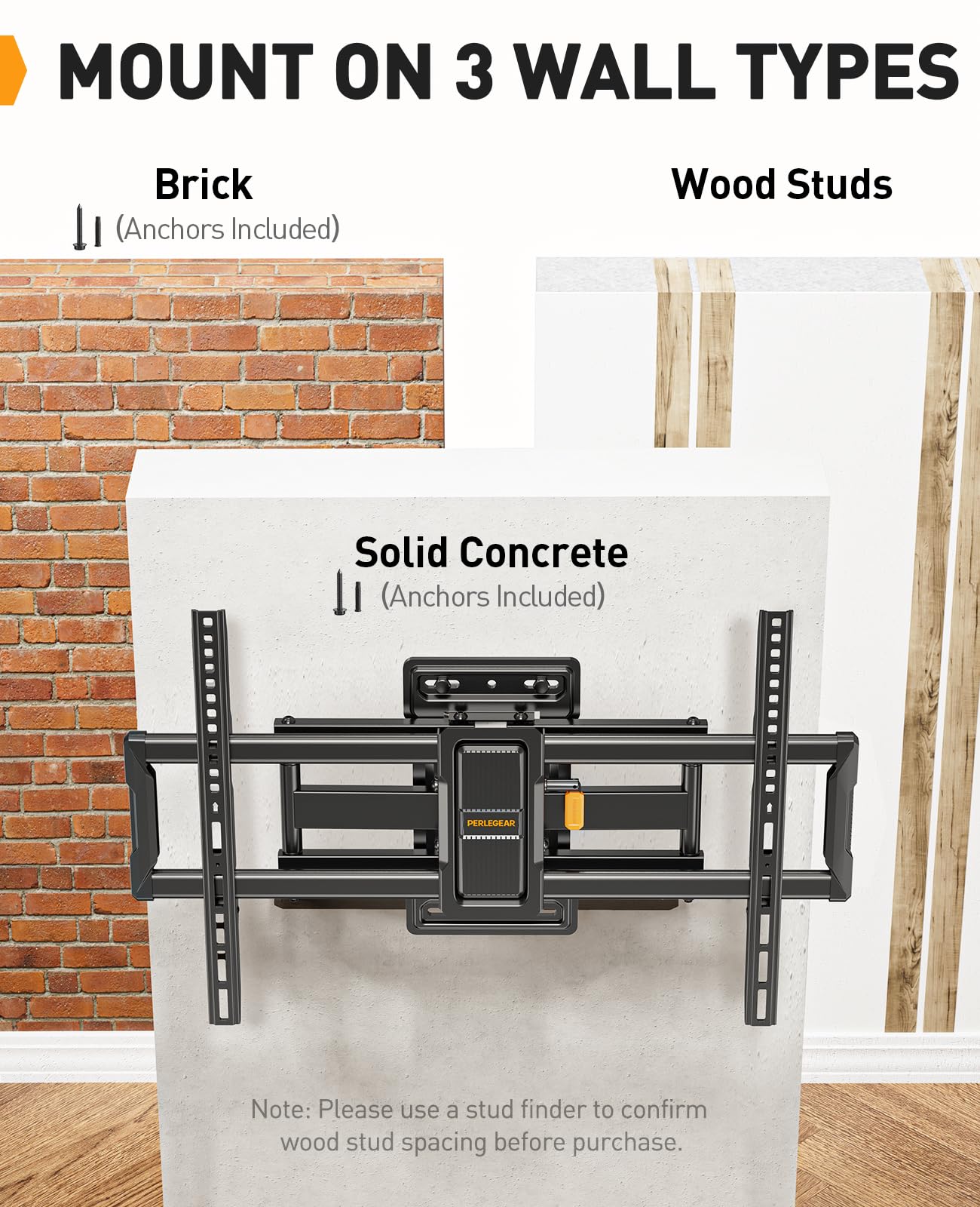 Perlegear TV Wandhalterung Schwenkbar Neigbar für 42-86 Zoll Flach & Curved Fernseher, TV Halterung max.VESA 600x400mm bis zu 60kg 7