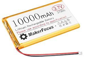 MakerFocus 1pcs 3.7V 10000mAh Lithium Polymer Rechargeable Battery 1S LiPo Battery with Protective Board, Insulation Coating and PH2.0 Plug for Raspberry Pi Battery Pack UPS and Other