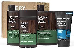Every Man Jack Men’s Pacific Cypress Bath and Body Gift Set - Clean Ingredients & Conifer Branches, Sea Salt, and Citrus Scent - Body Wash, 2-in-1 Shampoo, Deodorant & Face Wash