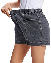 Fuinloth Women's Denim Shorts, Elastic Wasit Mid