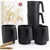 Wrova 16oz Wheat Straw Cups with handles set of 6-Plastic Cups Reusable-Unbreakable Kids Mugs-Dishwasher Safe & Microwave Safe-Ideal Plastic Mugs for Tea,Coffee,Camping,RV-Black