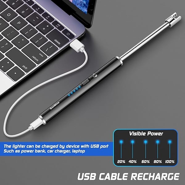SUNMINE CANDLE LIGHTER ELECTRIC ARC LIGHTER USB RECHARGEABLE LIGHTER WITH 360° FLEXIBLE NECK LED DISPLAY FOR CAMPING COOKING BBQS FIREWORKS