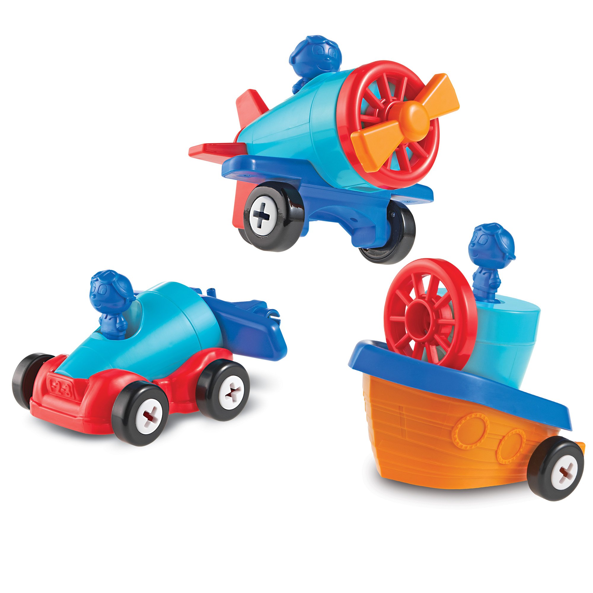 Learning Resources 1-2-3 Build It! Car-Plane-Boat, Fine Motor Toy, Kids Building Set โ image 1