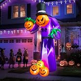 ZOOMATOOE 11FT Giant Halloween Inflatable Pumpkin Grim Reaper with LEDs | Blow Up Outdoor Yard Lawn Garden Decorations, Built-in Flashing Glowing Eyes Decor for Haunted House Party
