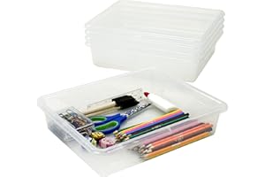 Storex Letter Size Flat Storage Tray – Organizer Bin for Classroom, Office and Home, Clear, 5-Pack (62531U05C)