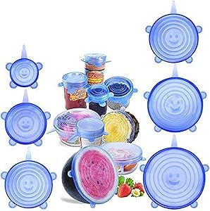 BeEcone Store Silicone Stretch Food Covers Lids - Various Sizes Reusable Durable and Expandable Containers Preservative Wrappers for Fruits & Vegetables or Bowls, Mugs, Dishes and Cans (BLUE)