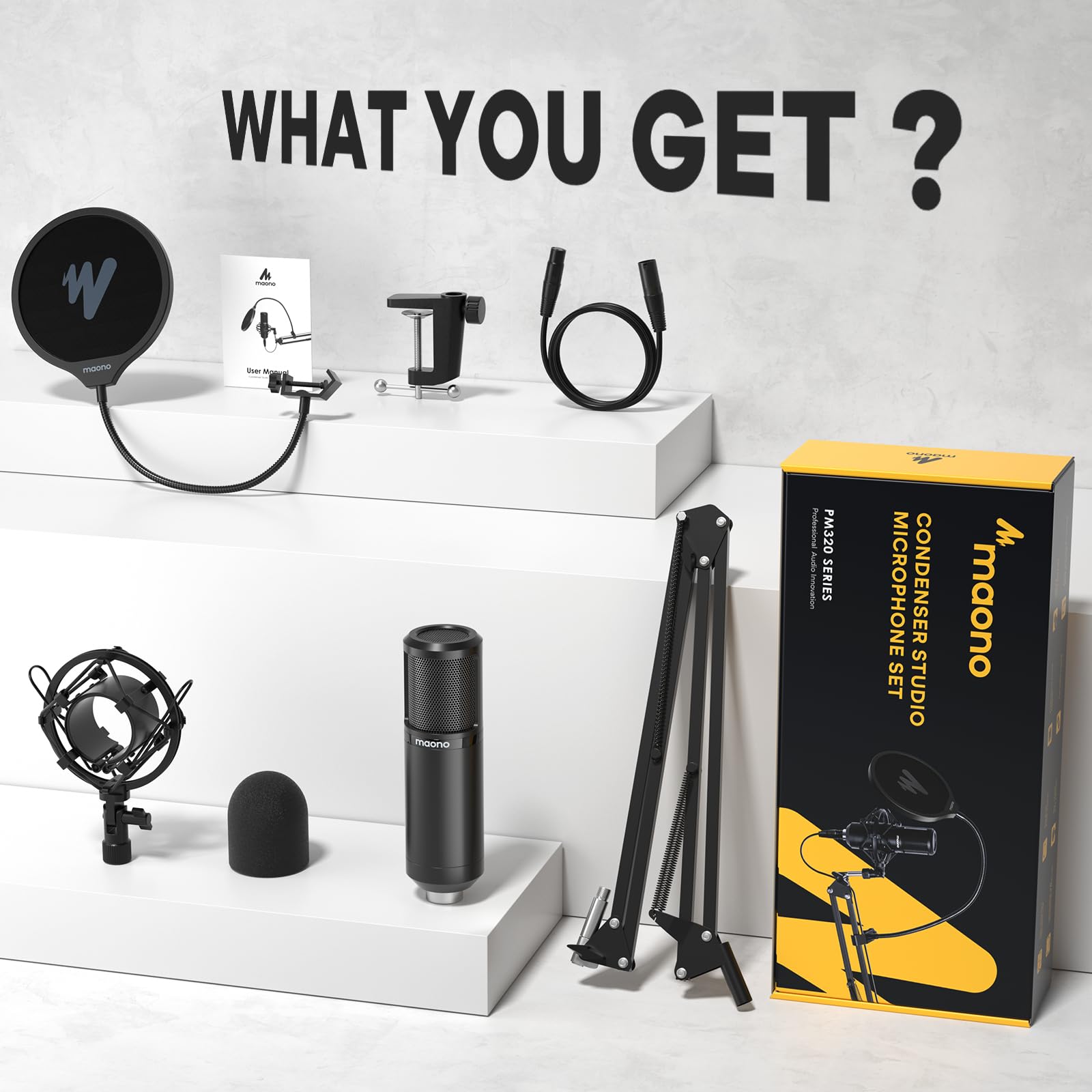MAONO XLR Condenser Microphone, Professional Cardioid Studio Recording Mic for Streaming, Podcasting, Singing, Voice-Over, Vocal, Home-Studio, YouTube, Skype, Twitch (PM320S)