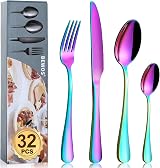 BEWOS 32-Piece Rainbow Cutlery Set Service for 8 Stainless Steel