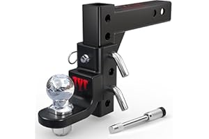 TYT Adjustable Trailer Hitch Ball Mount, 2" Towing Ball 7500 LBS, 9-1/2" Drop and 8-1/4" Rise, Fits 2-in Receiver with 2 Pin&Clips and 5/8" Premium Pin Lock for Heavy Duty Truck