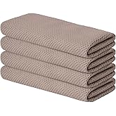 Artoid Mode 100% Cotton Brown Waffle Weave Kitchen Dish Cloths, 13x28 Inch Ultra Soft Absorbent Quick Drying Kitchen Dish Towels Set of 4