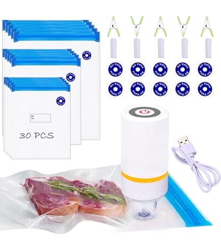 Handheld Cordless Vacuum Sealer For Food – Includes Sous Vide Bags & 4 Mason Jar Lids, Rechargeable