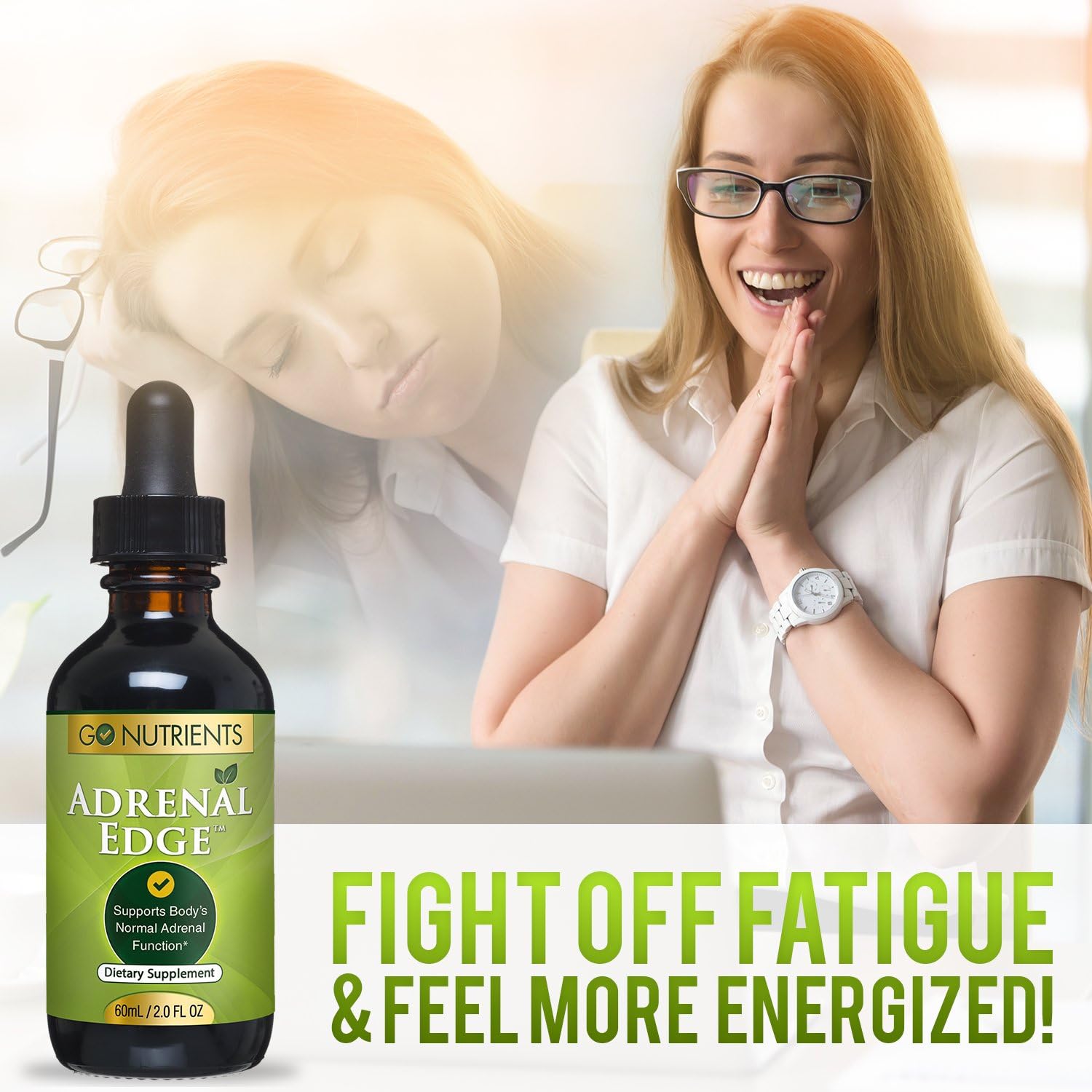 Adrenal Edge - Adrenal Fatigue Supplement & Cortisol Manager - Support Formula Contains Adaptogen Herbs to Help Manage Stress, Increase Energy, and Maintain Healthy Weight - 2 oz: Health & Personal Care