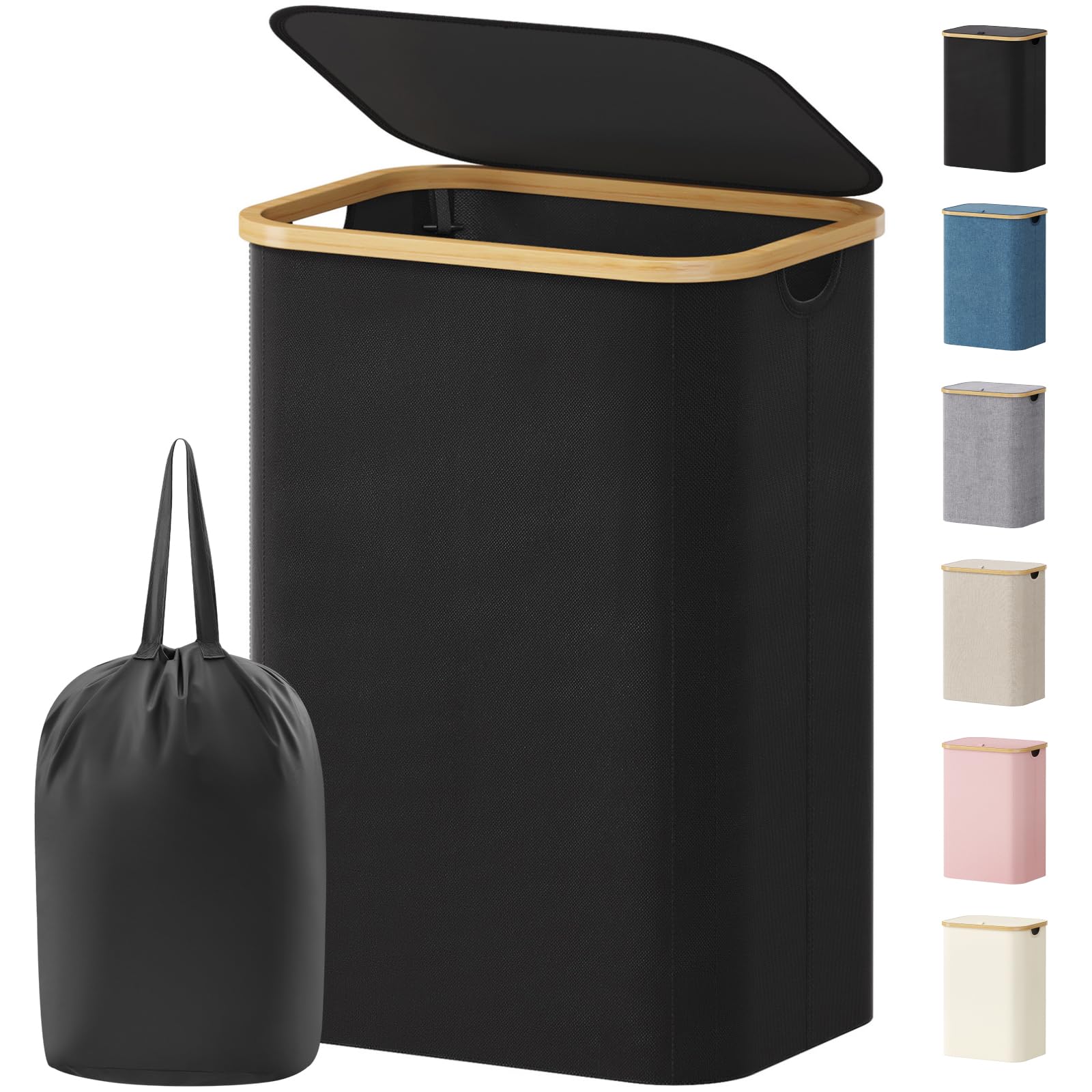 Lifewit 80L Large Laundry Basket with Lid, Removable Bags, Black
