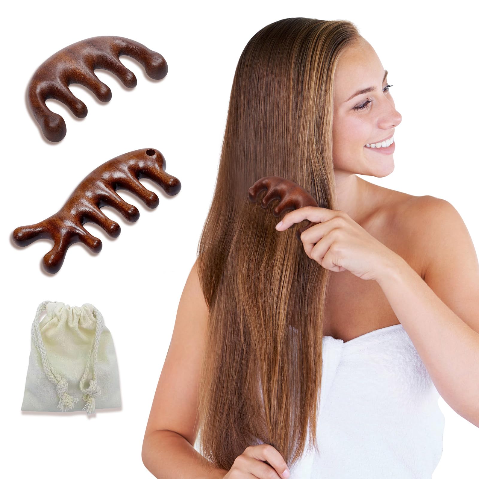 Photo 1 of 2 Pack Wooden Scalp Massage Comb, Sandalwood Scalp Massager Wood, Head Massage Gua Sha Brush for Women Men Hair Gro