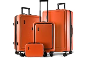 TRAVELARIM Hard Shell Luggage Sets with Spinner Wheels 4 Piece, Expandable Large Suitcases with TSA Lock, Travel Large Suitcase Set, Orange Luggage Set