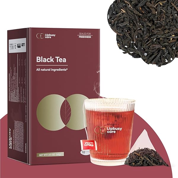 LIPBUSY CARE ORGANIC BLACK TEA BAGS 10 COUNT (PACK OF 1), RICH & MELLOW FLAVOR, SMOOTH, SUPPORT HEART HEALTH, CAFFEINATED & SUGAR-FREE, ICED AND HOT BREW