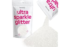 Hemway Premium Ultra Sparkle Glitter Multi Purpose Metallic Flake for Arts Crafts Nails Cosmetics Resin Festival Face Hair - White Iridescent - Ultrafine (1/128" 0.008" 0.2mm) 100g / 3.5oz