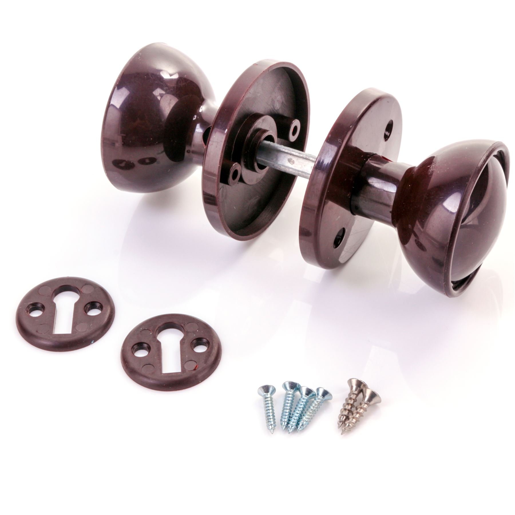 White Hinge 60mm Brown Plastic Rim Mortice Door Knob Set - Door/Shed/Gate/Garage Lock Handle