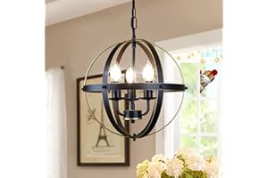 DINGLILIGHTING DLLT Chandelier Farmhouse Hanging Lighting, 3 Lights Globe Ceiling Light Fixture, Metal Swag Pendant Lighting for Kitchen, Dining Room, Living Room, Hallway, Bedroom, Entryway, E12 Base Gold