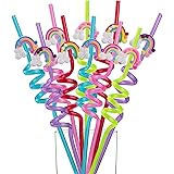 Party Favors for Birthday Party Supplies - Rainbow Straws for Bday Party Favors Goody Bags Gift Bags, Reusable Plastic Rainbo