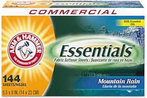 CHURCH & DWIGHT Arm & Hammer Essentials Dryer Sheets Professional, Mountain Rain, Box of 144 Sheets, (Case of 6)