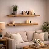 MKGT Handcrafted Rustic Wooden Floating Shelves Set of 2 130cm UK Made view 5