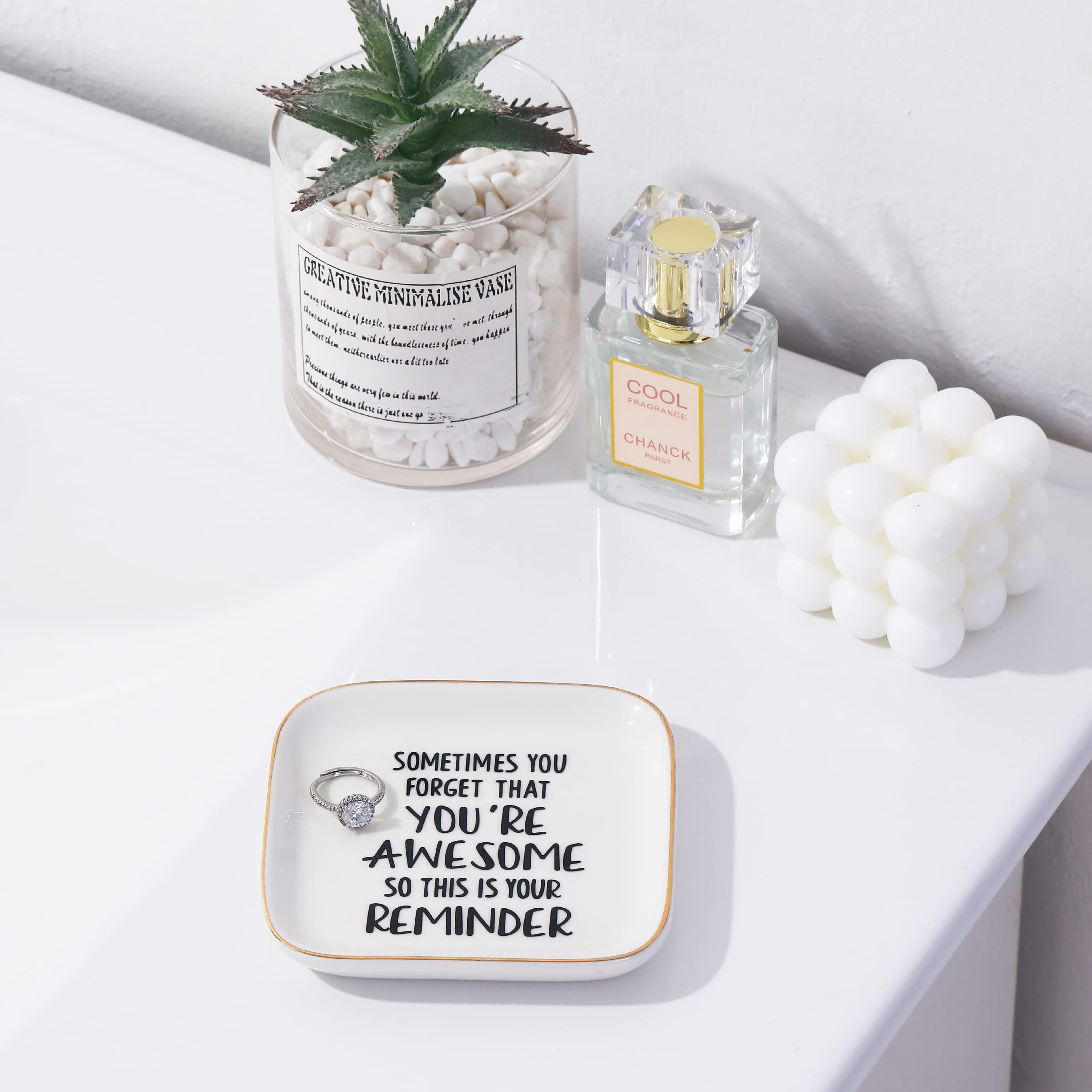 PUDDING CABIN Inspirational Gifts for Women Ring Dish You're Awesome So This is Your Remind Birthday Gifts for Women Unique, Friends Gifts for Her Mom Sister Coworker