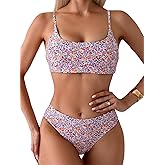 Fanuerg Women's Bikini Sets Scoop Neck Two Piece Swimsuit Floral Print Cheeky Bathing Suit