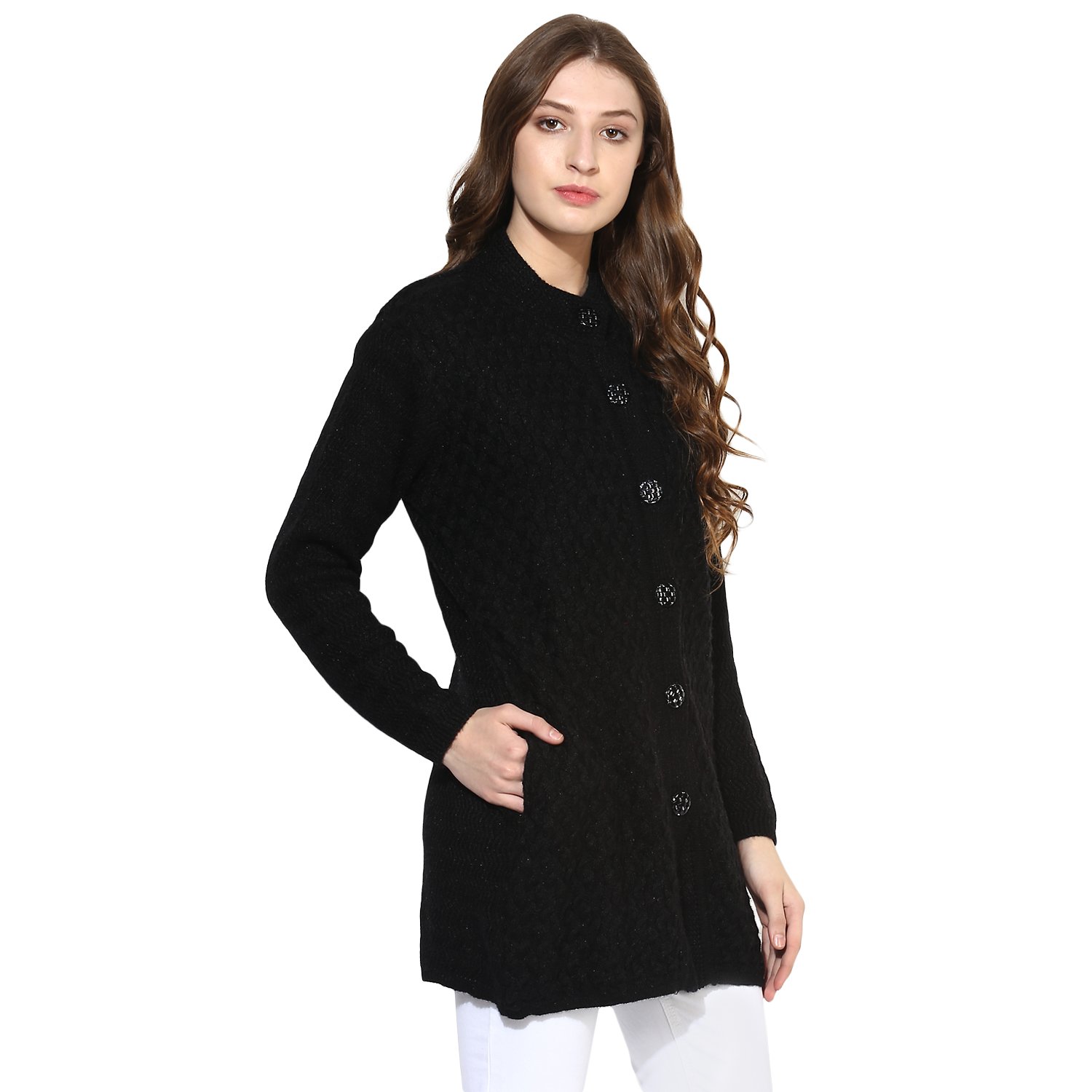 one femme women's woollen black color coat
