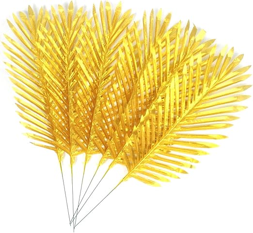 Amazon Com Golden Palm Fronds Tropical Palm Leaves Palm Tree Leaves Artificial For Wedding Party Decoration 20 2 Gold Palm Leaves Home Kitchen